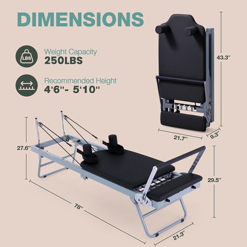 Arkantos Pilates المصلح المصلح قابلة للطي ، معدات بيلاتيس المصلحة لتمرين الرياضة واستخدام المنازل ، مناسبة للمستخدمين المتوسطين والمبتدئين in Kuwait