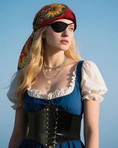 kasahara 4 Pcs Pirate Costume Accessories Women Pirate Hat Head Scarf Headband Wrap Pirate Corset Belt Eye Patch Necklace in Kuwait