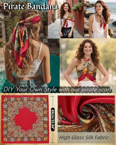 kasahara 4 Pcs Pirate Costume Accessories Women Pirate Hat Head Scarf Headband Wrap Pirate Corset Belt Eye Patch Necklace in Kuwait