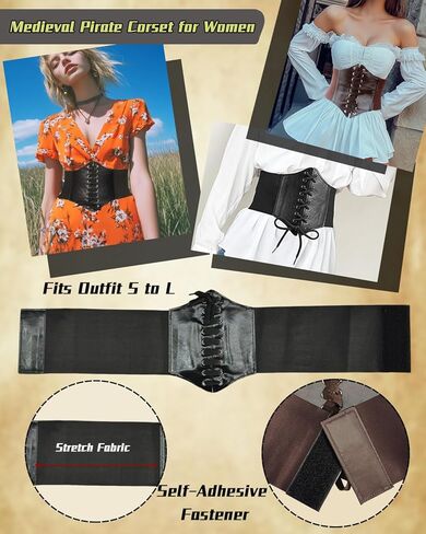 kasahara 4 Pcs Pirate Costume Accessories Women Pirate Hat Head Scarf Headband Wrap Pirate Corset Belt Eye Patch Necklace in Kuwait