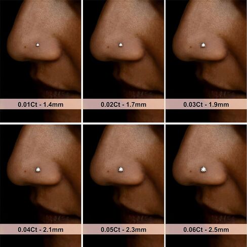 1.40mm - 2.5mm/0.01ct - 0.06 ct diamond 14k أصفر/أبيض/وردة الذهب دبوس الأنف | معتمدة G Color VS2-SI1 Clarity Three Prong 16G L Wire Percing Jewelery ، spish spertum stud for Women in Saudi Arabia