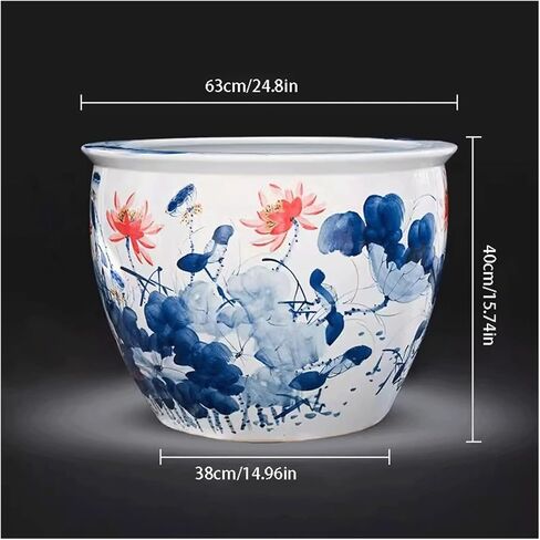 Small Fish Tank Chinese Hand-Painted Ceramic Fish Tank, Water Lily Basin, Lotus Tank, Turtle Tank, Living Room, Outdoor Large Water Tank, Courtyard Fish Tank Kit(Small) in Saudi Arabia