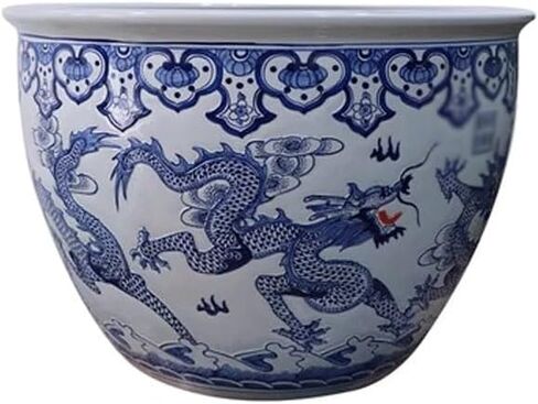 Small Fish Tank Retro Hand-Painted Carved Dragon Pattern Ceramic Fish Tank Lotus Basin Living Room Office Hotel Water Tank Fish Tank Kit(Large) in Saudi Arabia