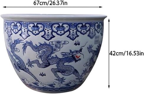 Small Fish Tank Retro Hand-Painted Carved Dragon Pattern Ceramic Fish Tank Lotus Basin Living Room Office Hotel Water Tank Fish Tank Kit(Large) in Saudi Arabia