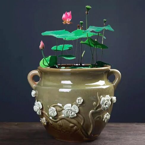 Small Fish Tank Living Room Fish Tank Ceramic Flower Pot Indoor Household Turtle Tank Courtyard Aquatic Plant Tank with Handle Fish Tank Kit in Kuwait