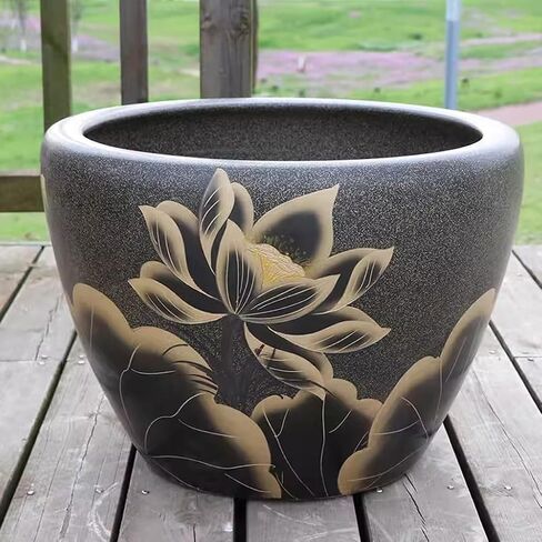 Small Fish Tank Ceramic Fish Tank Living Room Courtyard Fish Tank Turtle Ecological Tank Household Floor-Standing Flower Pot Fish Tank Kit(A,Medium) in Saudi Arabia