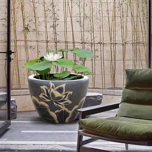 Small Fish Tank Ceramic Fish Tank Living Room Courtyard Fish Tank Turtle Ecological Tank Household Floor-Standing Flower Pot Fish Tank Kit(A,Medium) in Saudi Arabia