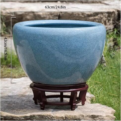 Small Fish Tank Ice Crack Ceramic Fish Tank Goldfish Tank Turtle Tank Water Lily Basin Lotus Tank Living Room Large Water Tank Courtyard Fish Tank Kit(Large) in Saudi Arabia