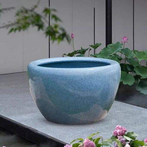 Small Fish Tank Ice Crack Ceramic Fish Tank Goldfish Tank Turtle Tank Water Lily Basin Lotus Tank Living Room Large Water Tank Courtyard Fish Tank Kit(Large) in Saudi Arabia