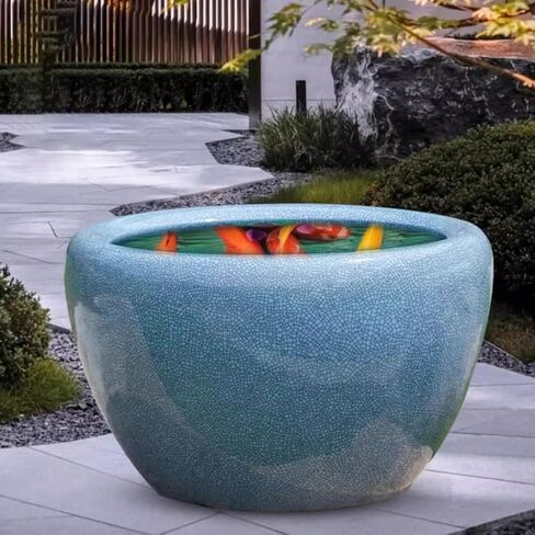 Small Fish Tank Ice Crack Ceramic Fish Tank Goldfish Tank Turtle Tank Water Lily Basin Lotus Tank Living Room Large Water Tank Courtyard Fish Tank Kit(Large) in Saudi Arabia