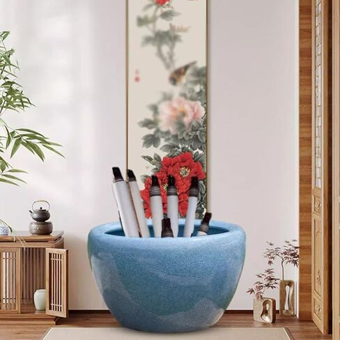 Small Fish Tank Ice Crack Ceramic Fish Tank Goldfish Tank Turtle Tank Water Lily Basin Lotus Tank Living Room Large Water Tank Courtyard Fish Tank Kit(Large) in Saudi Arabia