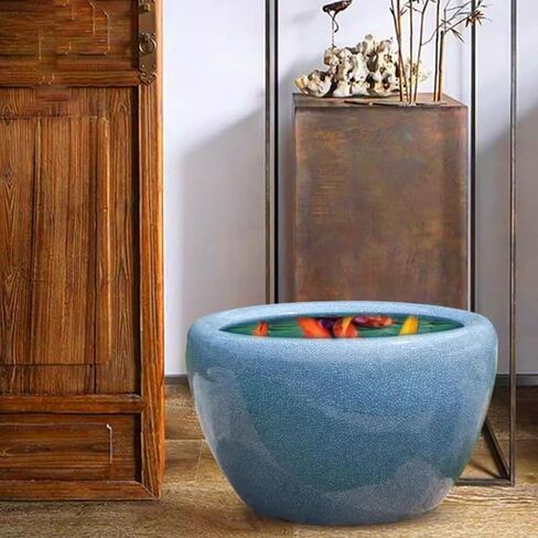 Small Fish Tank Ice Crack Ceramic Fish Tank Goldfish Tank Turtle Tank Water Lily Basin Lotus Tank Living Room Large Water Tank Courtyard Fish Tank Kit(Large) in Saudi Arabia