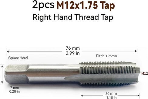 2PCS M12x1.75 TAP ، M12 1.75mm Metric Hand Thread Thore ، M12 × 1.75 مم طحن خيط فولاذي عالي السرعة مناسبة لمختلف المعادن ، M12 قطر الصنبور 12 مم ، الملعب 1.75 ملم in Kuwait