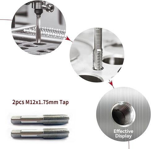 2PCS M12x1.75 TAP ، M12 1.75mm Metric Hand Thread Thore ، M12 × 1.75 مم طحن خيط فولاذي عالي السرعة مناسبة لمختلف المعادن ، M12 قطر الصنبور 12 مم ، الملعب 1.75 ملم in Kuwait