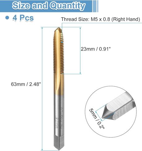 uxcell 4pcs Straight Flute Thread Tap, M1.6 x 0.35 Metric Titanium Coated Screw Threading Tapping Tool Thread Milling Machine Taps, M35 High Speed Steel with Cobalt in Saudi Arabia