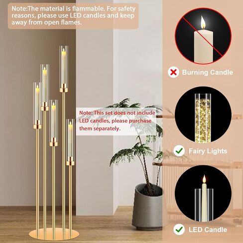 2 مجموعات Candelabra مركزية للجداول ، 42 '' 'طويل 5 الأسلحة حامل الشموع مع عاكس الضوء ، والزفاف المركزية ، حاملي شموع الذهب لحفل الزفاف ، ديكور المنزل هدية ، Fit LED شموع LED in Kuwait