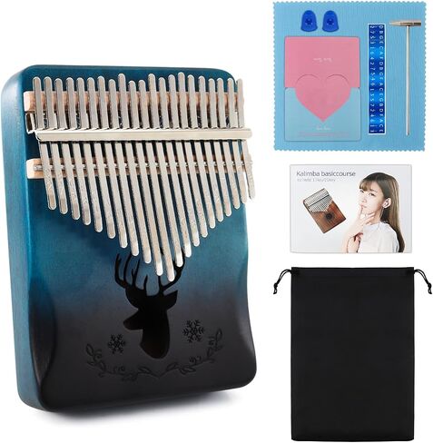 Kalimba Thumb Piano Portable Mbira Finger Piano Kalimba 21 keys Musical Instruments Finger Thumb Piano Pocket piano With Tune Hammer and Instruction Souvenir for Musicians (Blue) in Kuwait