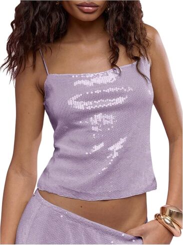 Soly Hux Women's Glitter Sequin Cami Tops Spaghetti Strap Camisole Olcyless Party Clubwear Top in Saudi Arabia