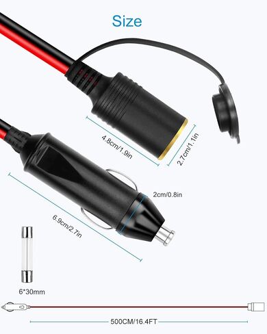 ALITOVE 12AWG Cigarette Lighter Extension Cord 12FT 30A 360W Max. Heavy Duty Power Cable Male Plug to Female Socket for 12V 24V Car Vehicle Tire Pump Air Compressor Refrigerator Coffee Maker in Saudi Arabia