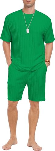 PrinStory Mens Pajamas Set Summer Pjs Sets Lightweight Short Sleeve Pajama Shorts Set Soft Sleepwear Loungewear with Pockets in Kuwait