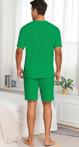PrinStory Mens Pajamas Set Summer Pjs Sets Lightweight Short Sleeve Pajama Shorts Set Soft Sleepwear Loungewear with Pockets in Kuwait