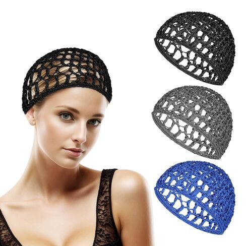 3Pcs Hair Net Soft Rayon Mesh Crocheted Hairnet Sleep Cap Mesh Cover Curls Hair Net Snoods Elastic Hairnet Hairs Cover Accessories for Women Men Night Sleeping Thick Long Short Curls Hairs in Saudi Arabia
