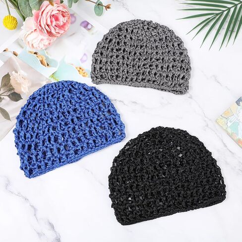 3Pcs Hair Net Soft Rayon Mesh Crocheted Hairnet Sleep Cap Mesh Cover Curls Hair Net Snoods Elastic Hairnet Hairs Cover Accessories for Women Men Night Sleeping Thick Long Short Curls Hairs in Saudi Arabia