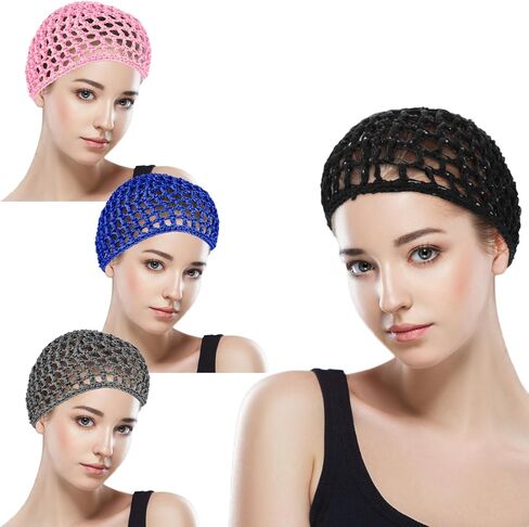 3Pcs Hair Net Soft Rayon Mesh Crocheted Hairnet Sleep Cap Mesh Cover Curls Hair Net Snoods Elastic Hairnet Hairs Cover Accessories for Women Men Night Sleeping Thick Long Short Curls Hairs in Saudi Arabia