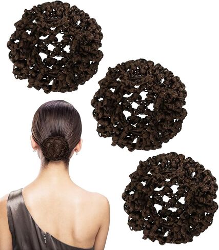 PENTA ANGEL Hair Bun Covers 3Pcs Elastic Crochet Knit Invisible Hair Nets Snood Accessory for Women Girls Dance Ballet Skating (Black, 8cm) in Saudi Arabia
