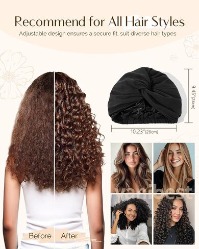 YANIBEST Satin Lined Hair Bonnet for Sleeping, Silk Turban, Hair Wrap Chemo Headwear for Women Natural Curly Hair in Kuwait