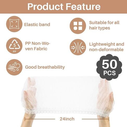 50PCS Disposable Bouffant Caps - 24 Inch Elastic Hair Nets Non-woven Head Covers for Women and Men, Breathable Hair Nets for Food Service Workers, Kitchen, Labs, Beauty Salon, Blue in Saudi Arabia