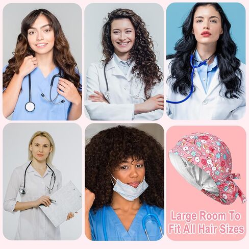 4 أجهزة كمبيوتر كبيرة ساتان كبيرة ساتان مبطنة مقدمة للنساء قبعة جراحية طويلة الشعر مع أزرار قابلة للتعديل ذيل حصص. in Saudi Arabia