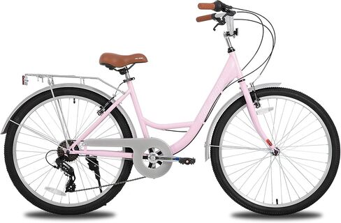 HILAND 26 Inch Hybrid Bike for Adult Women Female, 7-Speed, Lightweight Step Through Hi-Ten Steel Frame City Commuter Comfort Lady Bicycle, Beach Cruiser Bike, Multiple Colors in Saudi Arabia
