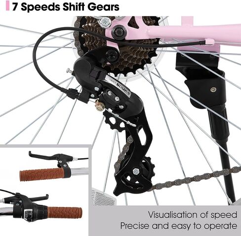 HILAND 26 Inch Hybrid Bike for Adult Women Female, 7-Speed, Lightweight Step Through Hi-Ten Steel Frame City Commuter Comfort Lady Bicycle, Beach Cruiser Bike, Multiple Colors in Saudi Arabia