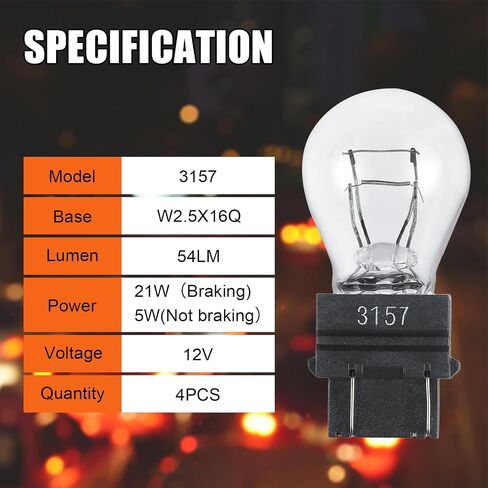 3157 Car Halogen Light Bulb, 12V P27-7W 3000K Automotive Brake/Reverse/Tail/Turn Signal/Side Marker Light Replacement Bulbs, Universal Long-Life Miniature Bulb for Cars Trucks SUVs (White) in Saudi Arabia