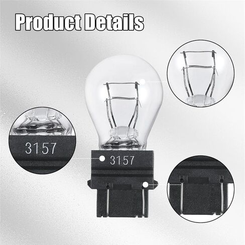 3157 Car Halogen Light Bulb, 12V P27-7W 3000K Automotive Brake/Reverse/Tail/Turn Signal/Side Marker Light Replacement Bulbs, Universal Long-Life Miniature Bulb for Cars Trucks SUVs (White) in Saudi Arabia