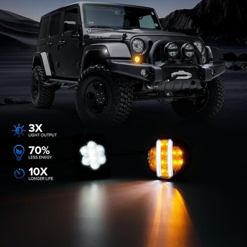 LED Amber Turn Signal w/White Parking Lights & White Front Fender Side Marker Lights Compatible with 2007-2018 Wrangler JK JKU, 4 Pcs Per Set, Smoked Len in Saudi Arabia