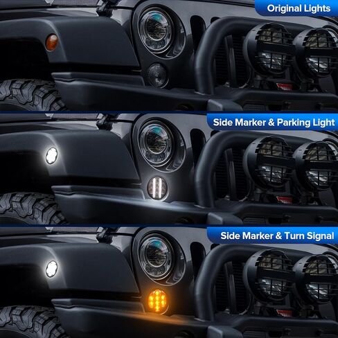 LED Amber Turn Signal w/White Parking Lights & White Front Fender Side Marker Lights Compatible with 2007-2018 Wrangler JK JKU, 4 Pcs Per Set, Smoked Len in Saudi Arabia