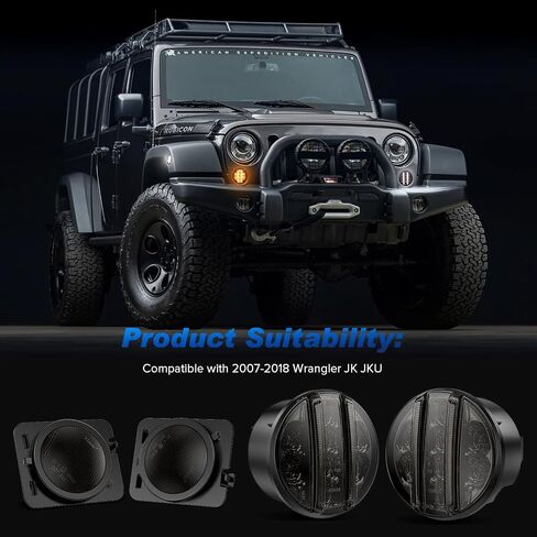 LED Amber Turn Signal w/White Parking Lights & White Front Fender Side Marker Lights Compatible with 2007-2018 Wrangler JK JKU, 4 Pcs Per Set, Smoked Len in Saudi Arabia