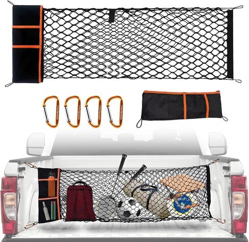 Envelope Style Cargo Net Compatible with Chevy Silverado 1500 2013-2025 & GMC Sierra 1500, Highly Elastic Truck Bed Cargo Net for Silverado Sierra 1500 Accessories, Storage Bag-Carabiners in Saudi Arabia