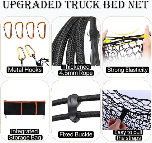 Envelope Style Cargo Net Compatible with Chevy Silverado 1500 2013-2025 & GMC Sierra 1500, Highly Elastic Truck Bed Cargo Net for Silverado Sierra 1500 Accessories, Storage Bag-Carabiners in Saudi Arabia