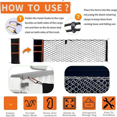 Envelope Style Cargo Net Compatible with Chevy Silverado 1500 2013-2025 & GMC Sierra 1500, Highly Elastic Truck Bed Cargo Net for Silverado Sierra 1500 Accessories, Storage Bag-Carabiners in Saudi Arabia