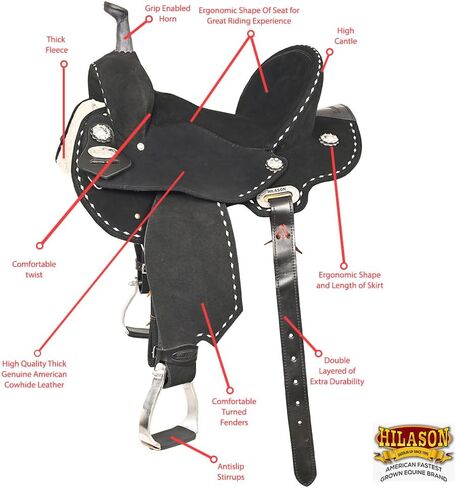 HILASON Flex Tree Western Horse Stud Trail Barrel American Leather Saddle Black | for Horses in Saudi Arabia