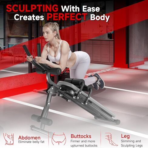 Bigzzia Ab Machine, 5-in-1 Adjustable Ab Workout Bench Core Abdomen Trainer for Stomach Workout, Crunch Machine Exercise Equipment for Home Gym - Sit UP, Push UP, Leg Press, Glider, Roman Chair, 330lbs Capacity in Saudi Arabia