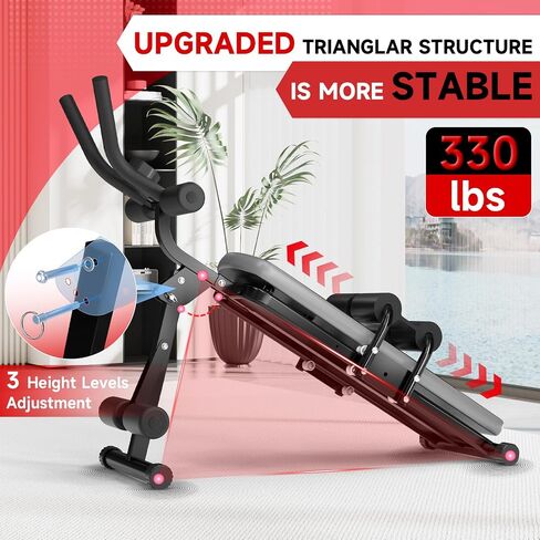 Bigzzia Ab Machine, 5-in-1 Adjustable Ab Workout Bench Core Abdomen Trainer for Stomach Workout, Crunch Machine Exercise Equipment for Home Gym - Sit UP, Push UP, Leg Press, Glider, Roman Chair, 330lbs Capacity in Saudi Arabia