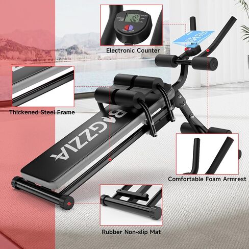 Bigzzia Ab Machine, 5-in-1 Adjustable Ab Workout Bench Core Abdomen Trainer for Stomach Workout, Crunch Machine Exercise Equipment for Home Gym - Sit UP, Push UP, Leg Press, Glider, Roman Chair, 330lbs Capacity in Saudi Arabia