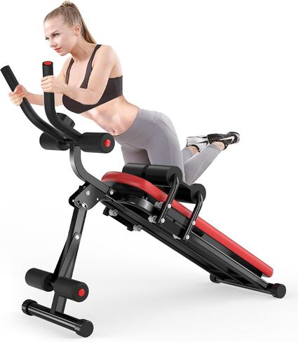 Bigzzia Ab Machine, 5-in-1 Adjustable Ab Workout Bench Core Abdomen Trainer for Stomach Workout, Crunch Machine Exercise Equipment for Home Gym - Sit UP, Push UP, Leg Press, Glider, Roman Chair, 330lbs Capacity in Saudi Arabia
