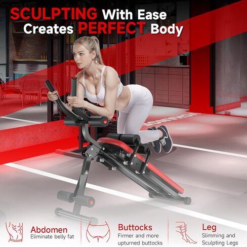 Bigzzia Ab Machine, 5-in-1 Adjustable Ab Workout Bench Core Abdomen Trainer for Stomach Workout, Crunch Machine Exercise Equipment for Home Gym - Sit UP, Push UP, Leg Press, Glider, Roman Chair, 330lbs Capacity in Saudi Arabia
