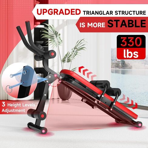 Bigzzia Ab Machine, 5-in-1 Adjustable Ab Workout Bench Core Abdomen Trainer for Stomach Workout, Crunch Machine Exercise Equipment for Home Gym - Sit UP, Push UP, Leg Press, Glider, Roman Chair, 330lbs Capacity in Saudi Arabia