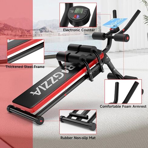 Bigzzia Ab Machine, 5-in-1 Adjustable Ab Workout Bench Core Abdomen Trainer for Stomach Workout, Crunch Machine Exercise Equipment for Home Gym - Sit UP, Push UP, Leg Press, Glider, Roman Chair, 330lbs Capacity in Saudi Arabia